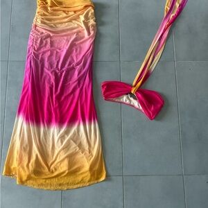 Vibrant Pink and Yellow Two-Piece Dress